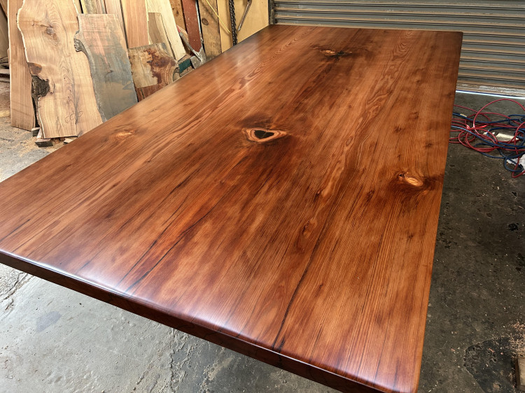 Old-Growth Redwood Conference Table with Steel Legs