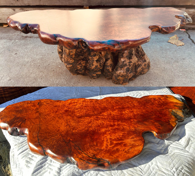 Redwood Birds-Eye Burl Coffee Table