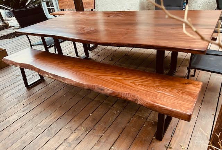 Old-Growth Redwood Dining Table with Benches