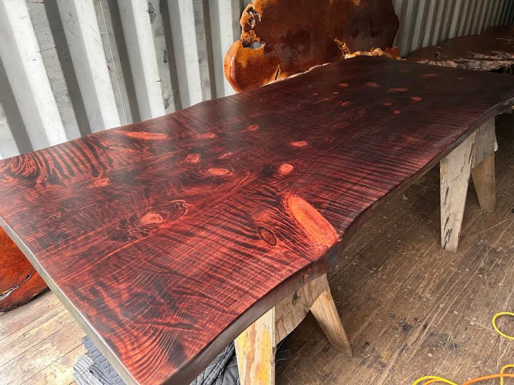 Redwood Curly Dining Table with Steel Legs