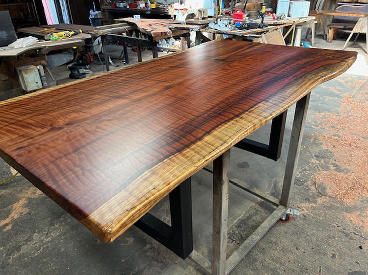 Redwood Curly Dining Table with Steel Legs