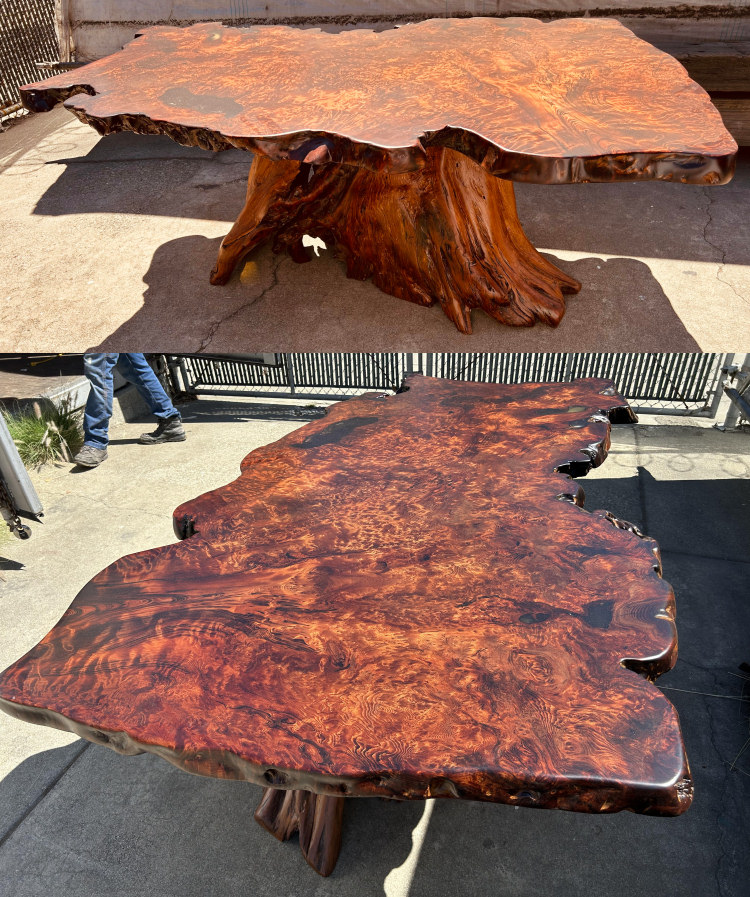 Redwood Burl Dining Table with Redwood Base